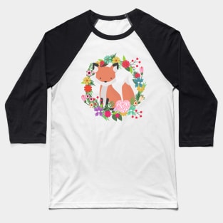 Happy Mother's Day Fox in a Wreath of Flowers Cute Mother gift Baseball T-Shirt